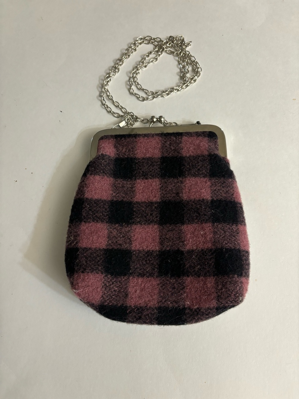 Nanette Lepore Plaid Purple and Black Chain Crossbody Bag with Top Clasp Closure